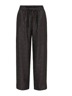 Karmamia Garcia Black Leopard Satin Wide Leg Pants Silk Blend Size S